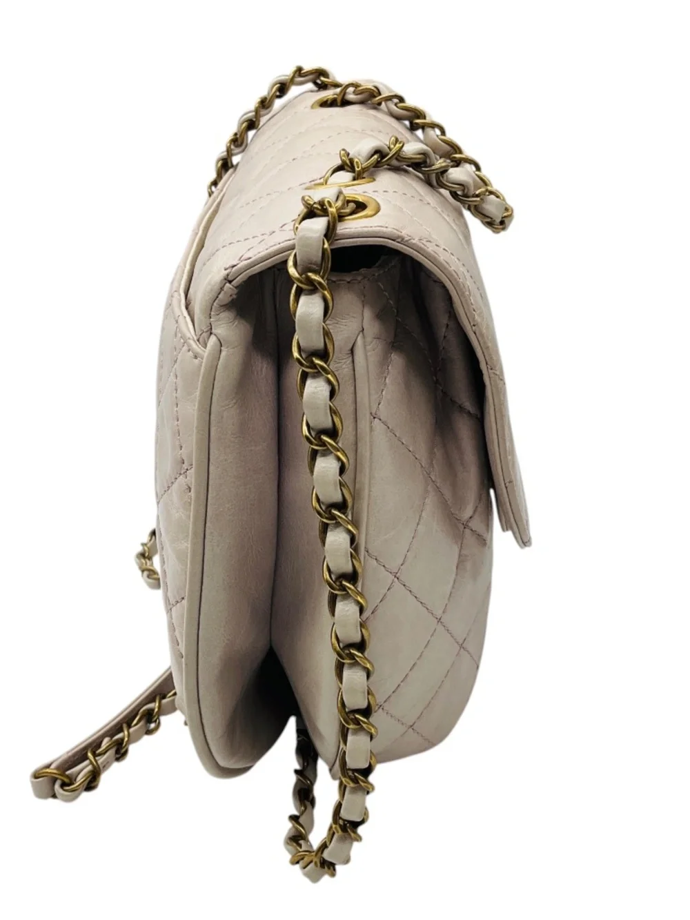 CHANEL LIGHT LILAC QUILTED AGED LEATHER BUBBLE FLAP HANDBAG